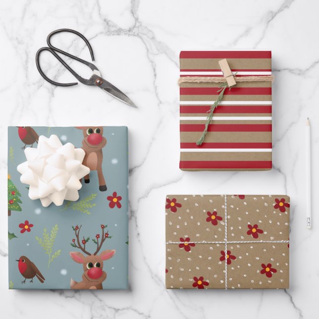 Rustic Kraft Winter Christmas Tree and Snow Wrappi Wrapping Paper Sheet (Front)