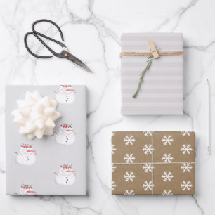 Rustic Kraft Winter Christmas Tree and Snow Wrappi Wrapping Paper Sheet