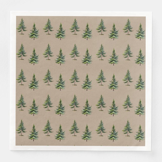 Rustic Kraft Winter Fir Tree Forest Napkin (Front)