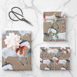 Rustic Kraft Winter White Holiday Horses  Wrapping Paper Sheet