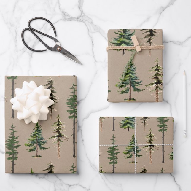 Rustic Kraft Woodland Fir Pine Spruce Tree Forest Wrapping Paper Sheet (Front)