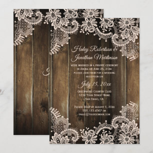 Rustic Lace and Barn Wood Reception Only Invitation