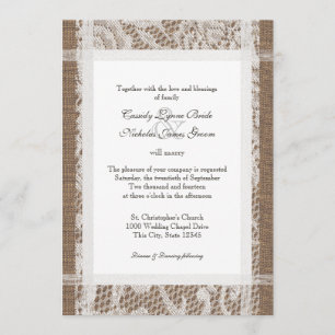 Rustic Lace and Burlap 7x5 Wedding Invitation
