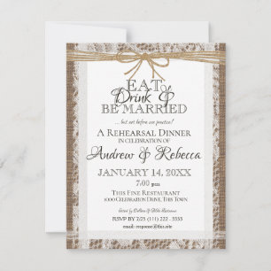 Rustic Lace and Burlap Rehearsal Dinner Invitation