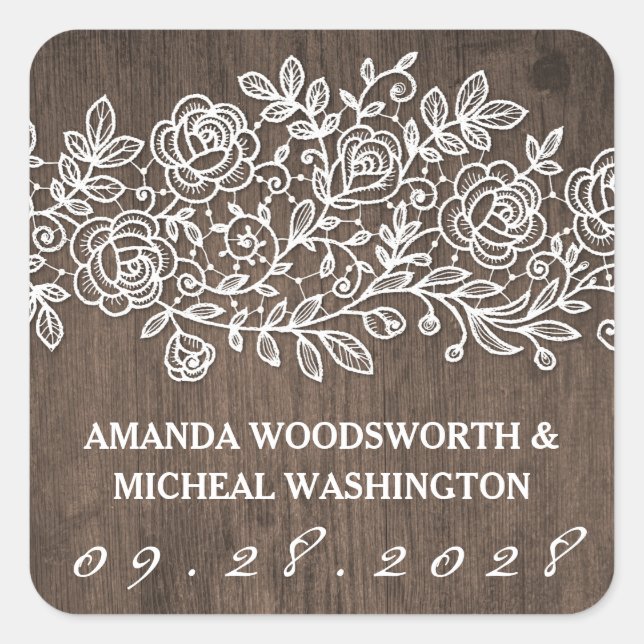 Rustic Lace and Country Wedding Favour Stickers (Front)