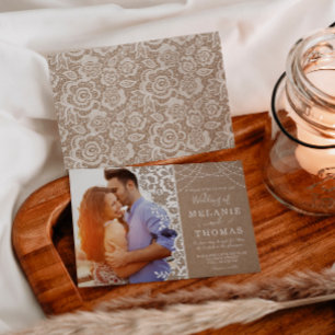 Rustic Lace and Kraft Photo Wedding Invitation