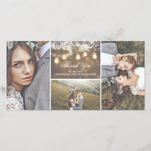 Rustic Lace and Mason Jar Lights Wedding Thank You Card