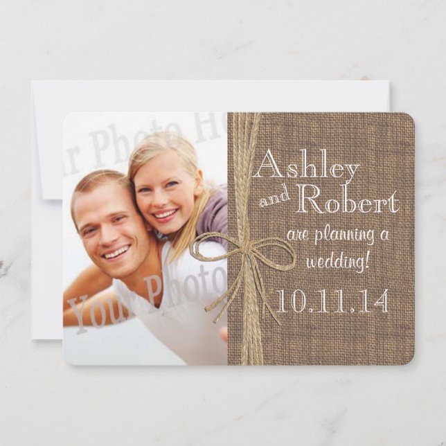 Rustic Lace and Twine Photo Save the Date (Front)