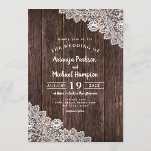 Rustic Lace and Wood Wedding Invitation