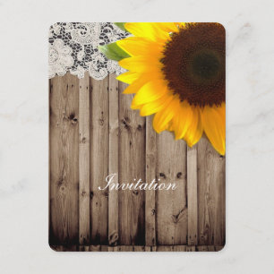 rustic lace barn wood country sunflower wedding invitation