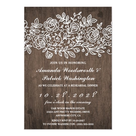 Rustic Lace Barn Wood Rehearsal Dinner Invitations