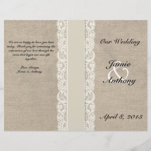 Rustic Lace & Burlap Ivory Ribbon Wedding Program