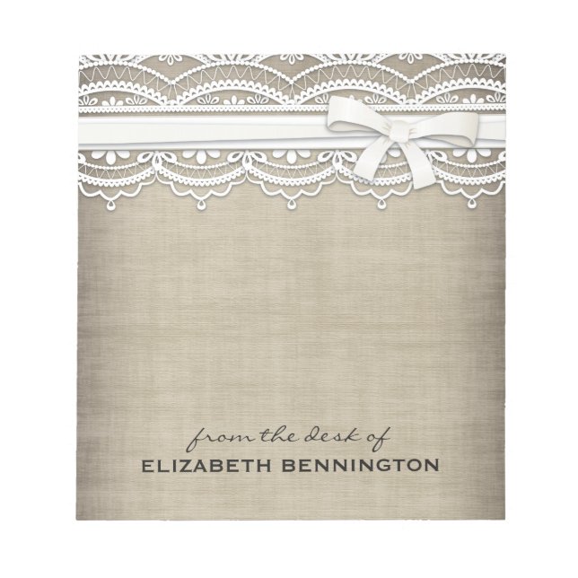 Rustic Lace & Burlap Personalized To Do Notepad (Front)