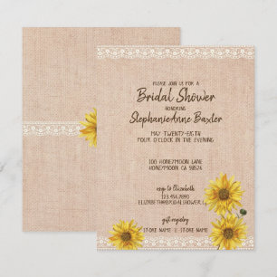 Rustic Lace & Burlap Sunflowers Bridal Shower Card