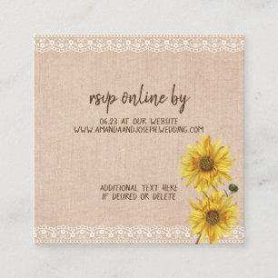 Rustic Lace & Burlap Sunflowers Wedding RSVP Card