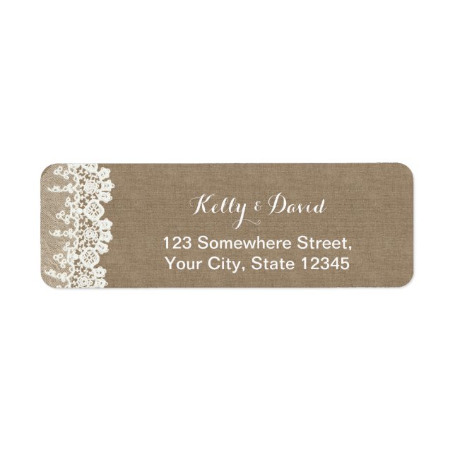 Rustic Lace & Burlap Wedding Return Address Labels (Front)