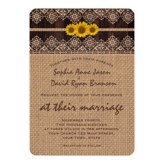 Rustic Lace Burlap Wood Wedding Invitation