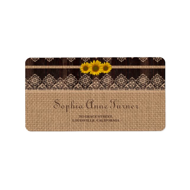 Rustic Lace Burlap Wood Wedding Label (Front)
