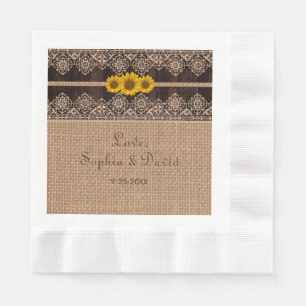 Rustic Lace Burlap Wood Wedding Napkin