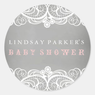 Rustic Lace & Chalkboard Baby Shower Sticker