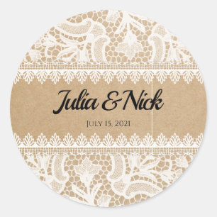 Rustic Lace Custom Thank You Classic Round Sticker
