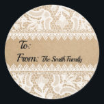Rustic Lace Custom To/From Gift Label Stickers<br><div class="desc">Rustic Lace Custom To/From Gift Label Stickers. To customize further,  please click the "personalize" button to enter your information. For further customization,  please click the "customize further" link to modify the template. *Lace courtesy of SatoshiStock and Freepik.com</div>