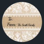 Rustic Lace Custom To/From Gift Label Stickers<br><div class="desc">Rustic Lace Custom To/From Gift Label Stickers. To customize further,  please click the "personalize" button to enter your information. For further customization,  please click the "customize further" link to modify the template. *Lace courtesy of SatoshiStock and Freepik.com</div>