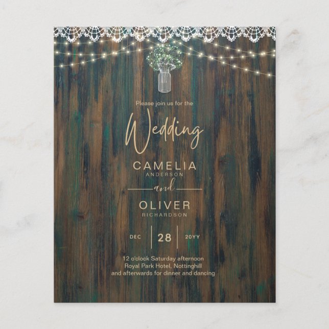 Rustic Lace Gypsophila Lights Mason Jar Wedding (Front)