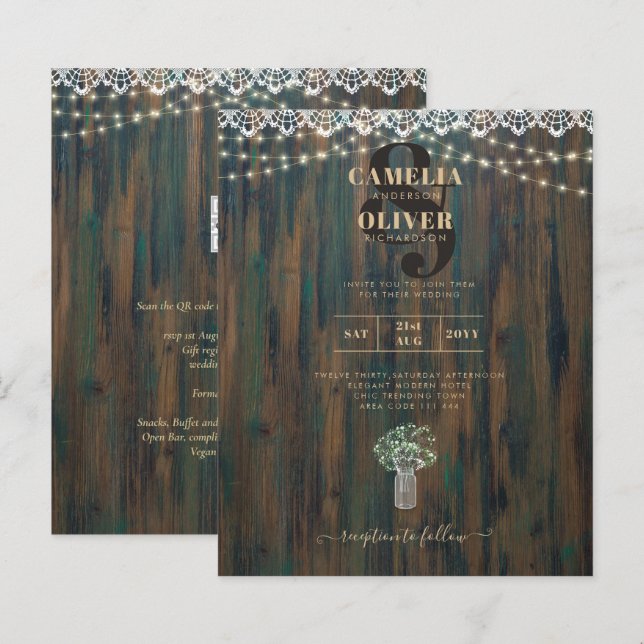 Rustic Lace Gypsophila Lights Mason Jar Wedding (Front/Back)