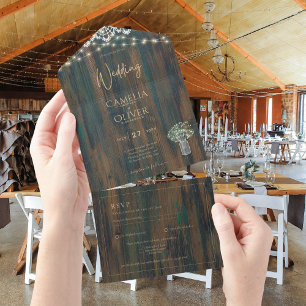 Rustic Lace Gypsophila Lights Mason Jar Wedding All In One Invitation