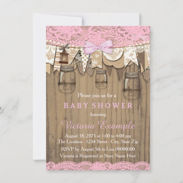 Rustic Lace Mason Jar Baby Shower Invitation (Front)