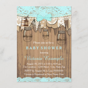 Rustic Lace Mason Jar Baby Shower Invitation