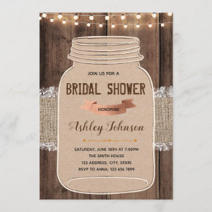 Rustic lace mason jar theme party invitation