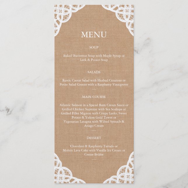 Rustic Lace & Medium Burlap Menu (Front)