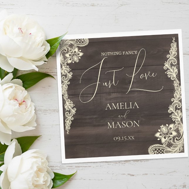 Rustic Lace Nothing Fancy Just Love Wedding Paper Napkin (Rustic Lace Nothing Fancy Just Love Wedding Paper Napkins)