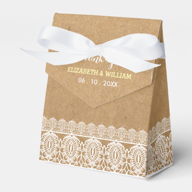 Rustic Lace & Paper Wedding Thank You Yellow Favor Box (Front Side)