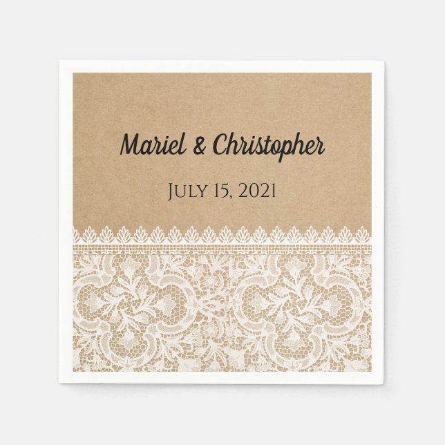 Rustic Lace Personalized Wedding Napkin (Front)