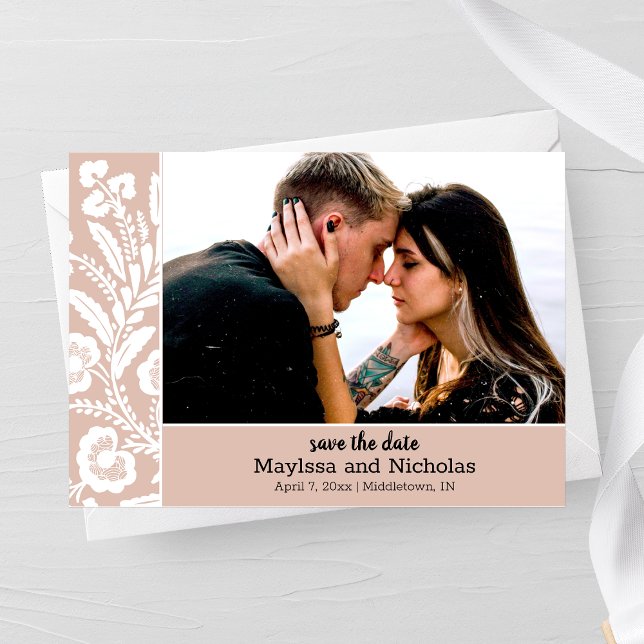 Rustic Lace Photo Save the Date Card (Creator Uploaded)