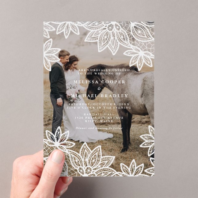 Rustic Lace Photo Wedding Acrylic Invitations (Insitu (Handheld))