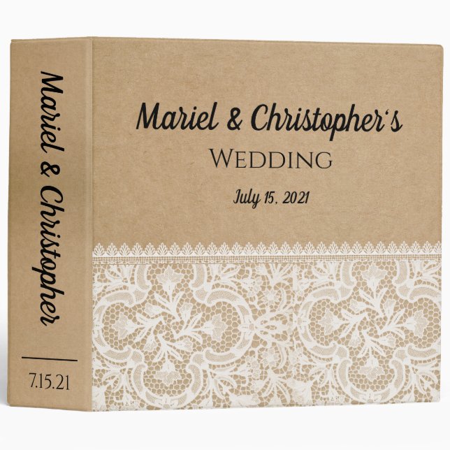Rustic Lace Photo Wedding Album Binder (Front/Spine)