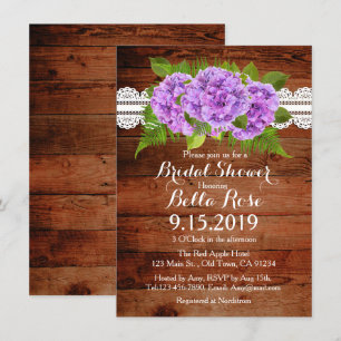 Rustic Lace Purple Hydrangea Bridal Shower Invites