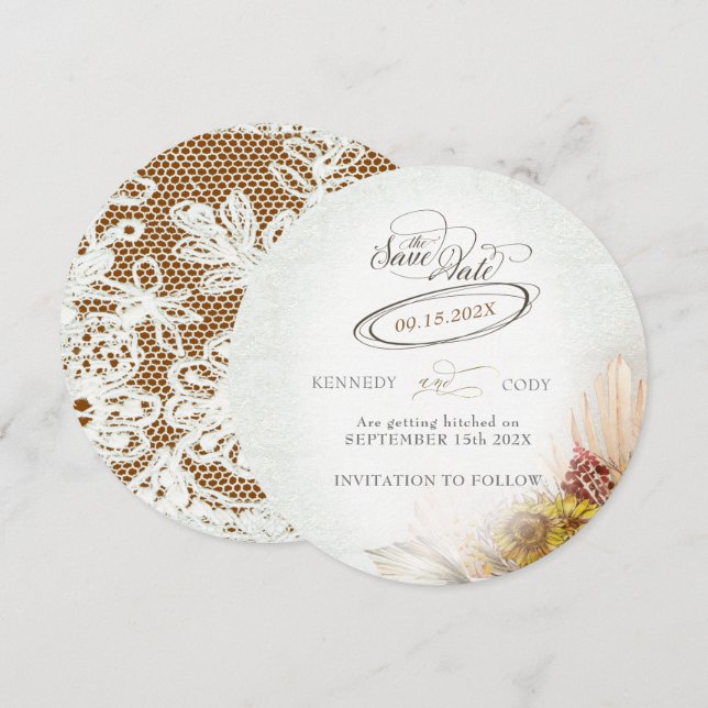 Rustic Lace Rust Boho Wedding Save The Date (Front/Back)