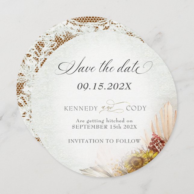 Rustic Lace Rust Boho Wedding Save The Date (Front/Back)