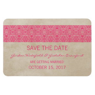Rustic Lace Save the Date Magnet, Pink Magnet