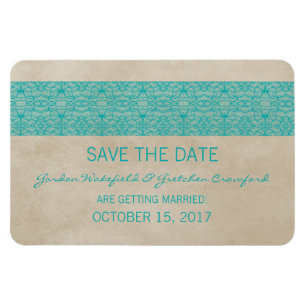 Rustic Lace Save the Date Magnet, Teal Magnet
