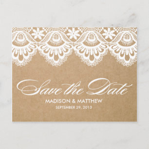 RUSTIC LACE   SAVE THE DATE POST CARD