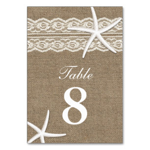 Rustic Lace & Starfish Burlap Table Numbers