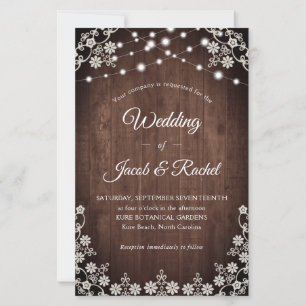 Rustic Lace & String Lights Wedding Invitation