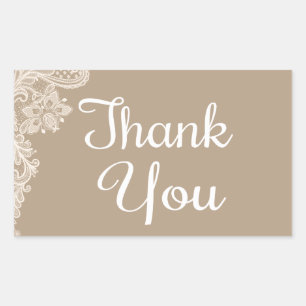 Rustic Lace Thank You Brown Tan Wedding Sticker