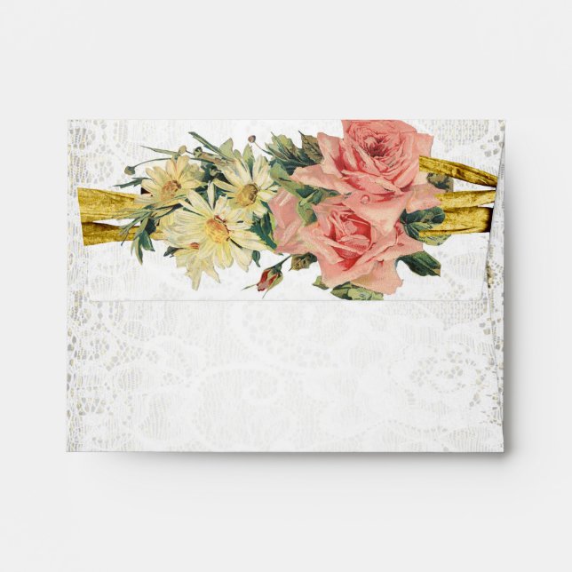 Rustic Lace & Vintage Floral Romance Envelope (Back (Top Flap))